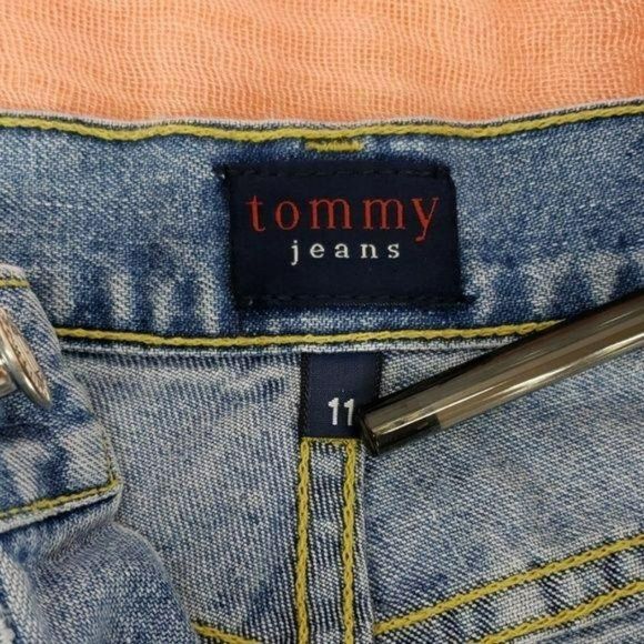Tommy Jeans Jean Shorts Button Fly Cut Off Distressed Patchwork Size 11 - Picture 5 of 7